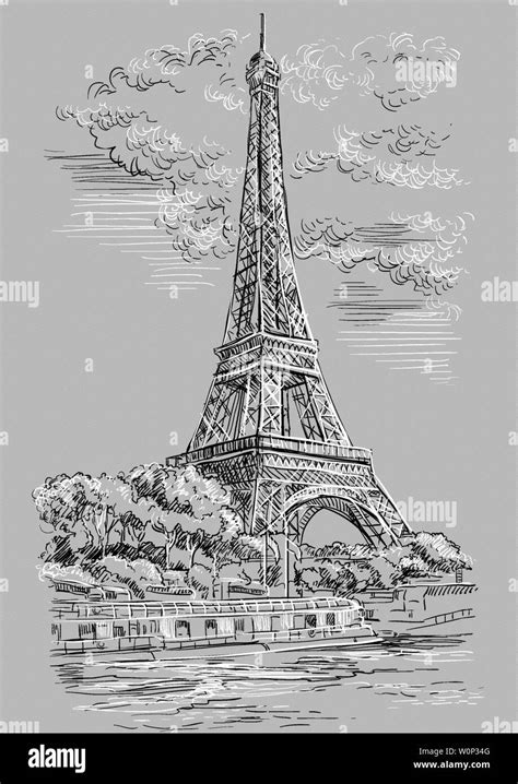 Paris Eiffel Tower Vertical Vintage Hand Drawn Fridge Magnet France