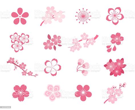 Cherry Blossom Japanese Sakura Vector Icon Set Stock Vector Art