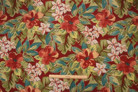 1 Yards Tropical Flowers Printed Polyester Outdoor Fabric In Cherry