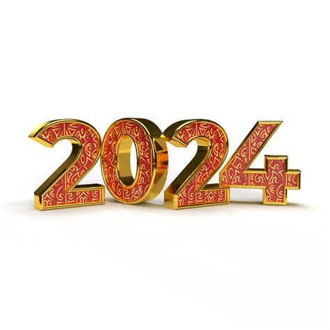 سنة جديدة سعيدة 2024 أرقام ثلاثية الأبعاد ذهبية مع نص فاخر عام جديد