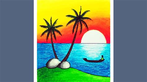 Easy Sunset Scenery Drawing How To Draw Simple Scenery Of Sunset In