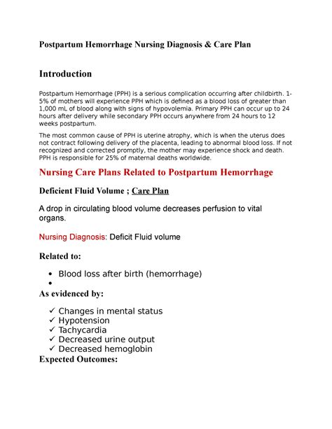 Postpartum Hemorrhage Nursing Diagnosis 1 5 Of Mothers Will