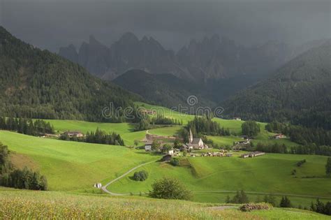 Small Italian Mountain Town In The Dolomites St Magdalena In Stock