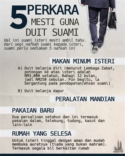 Perlu disebut juga di sini bahawa nafkah untuk isteri wajib diberikan oleh suami sekalipun isteri kaya dan berada. walk on wings, tread in air: Mesti guna duit suami.