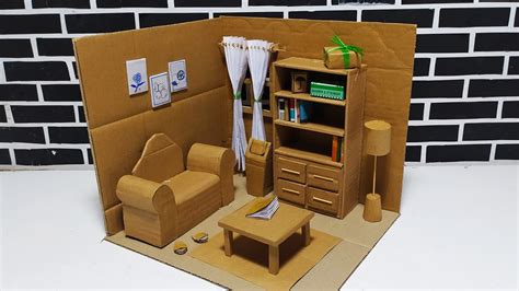 How To Make A Miniature Living Room With Cardboard Youtube