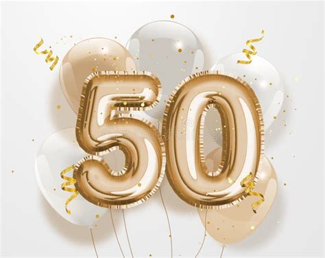 Happy 50th Birthday Gold Foil Balloon Greeting Background Stock Vector