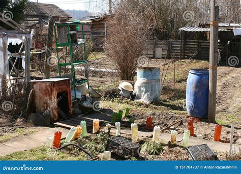 Backyard Decayed Russian Village Royalty Free Stock Image