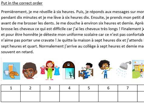French Daily Routine Worksheet Teaching Resources