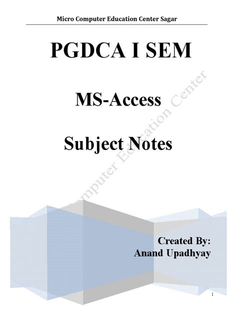 Pgdca Ms Access All Units Pdf