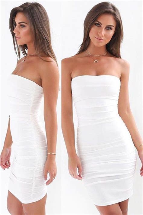 Elegant White Ruched Strapless Bodycon Mini Dress Perfect For Any Party