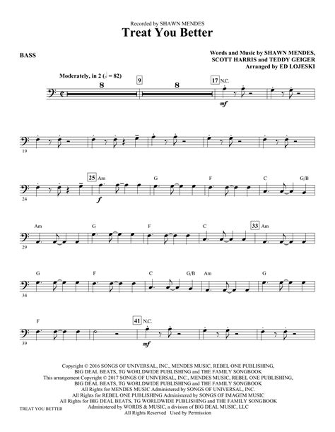 Treat You Better Bass Sheet Music Ed Lojeski Choir Instrumental Pak