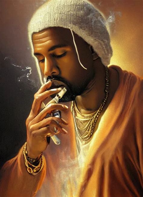 Realistic Oil Painting Of Kanye West Smoking A Joint Stable Diffusion