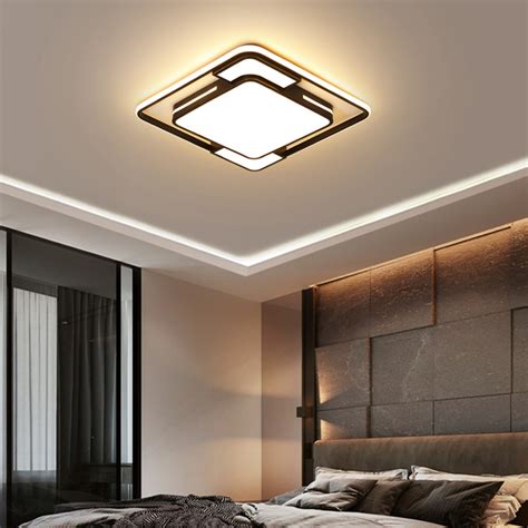 Led ceiling light, double halo shaped, silver finish dimmable, warm white 3000k. Modern LED Ceiling Light with Remote Black Dimmable Lamp ...