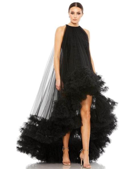 Mac Duggal 68252 Highly Ruffled High Low Tulle Dress In Black Lyst