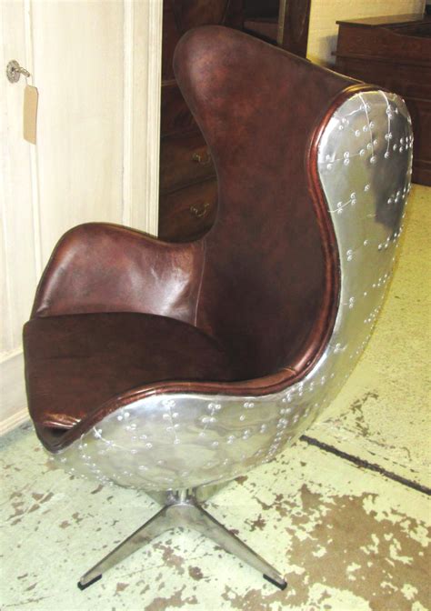Egg Chair Aviator Style Brown Leather And Riveted Aluminium With