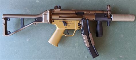 Mp5k Painted In Burnt Bronze And Ral 8000 With Dual Mag Clamp Painted