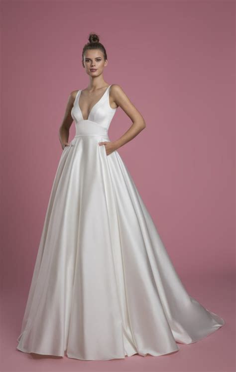 Sleeveless V Neck A Line Satin Wedding Dress Kleinfeld Bridal