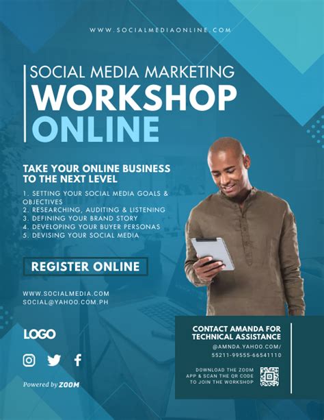 Blue Social Media Marketing Workshop Flyer Template Postermywall