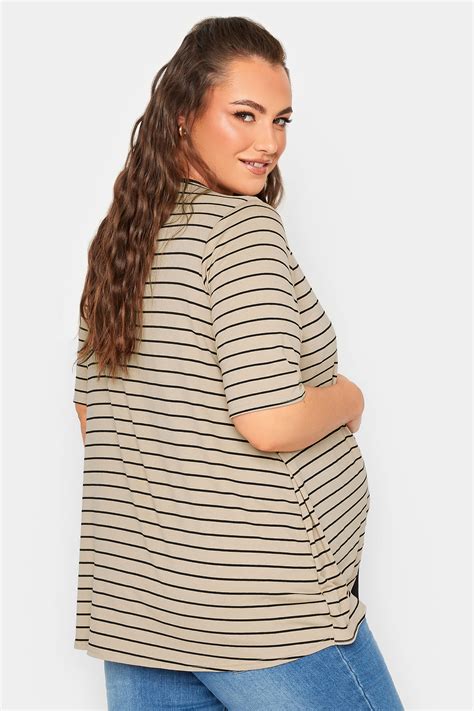 Bump It Up Maternity Curve Plus Size Beige Brown Stripe Print Nursing