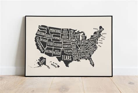 Map Of United States Printable United States Map Usa Wall Etsy