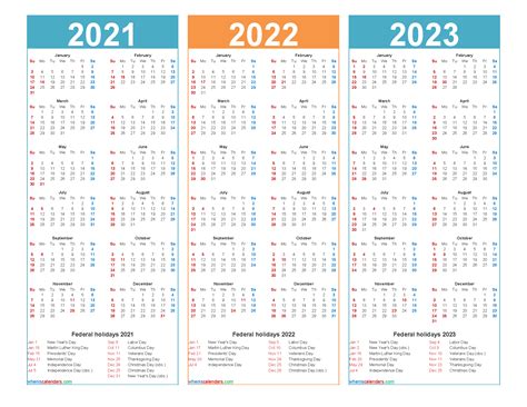 Printable 2021 2022 And 2023 Calendar With Holidays Word Pdf