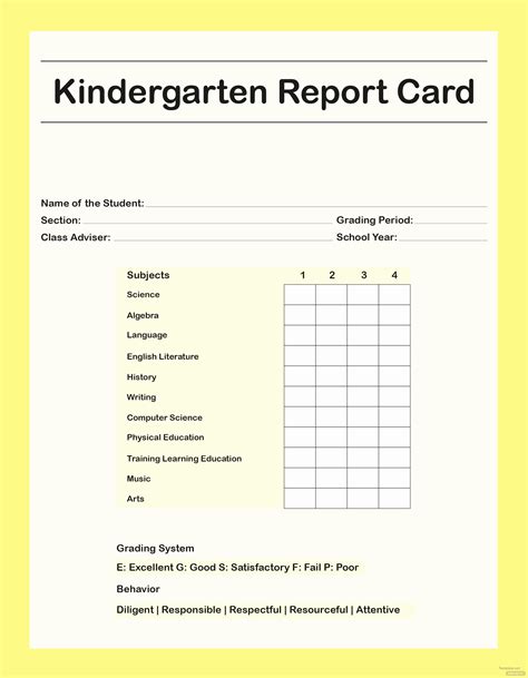 Free Printable Kindergarten Report Card Template