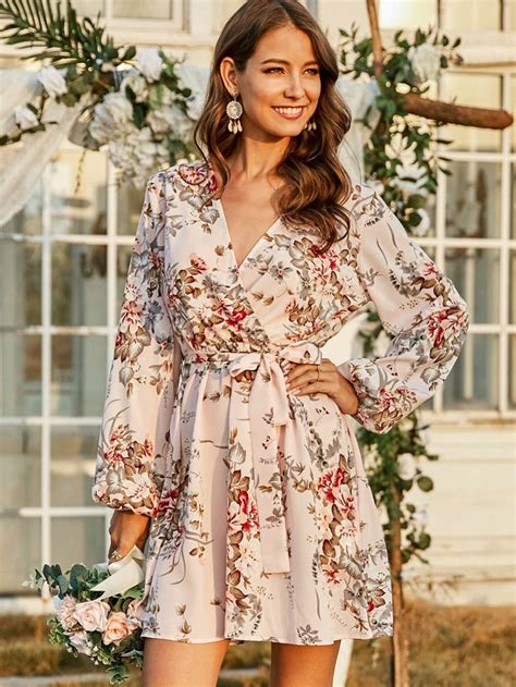 Floral Print Surplice Front Belted Dress Shein South Africa In 2020