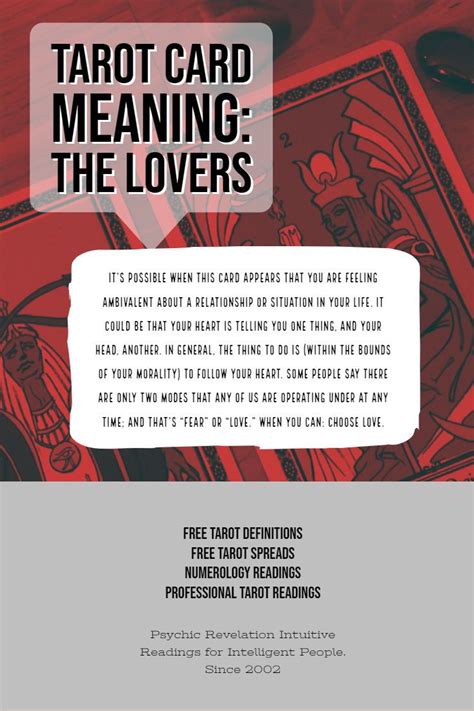 The lovers (vi) has dual meanings. The lovers card does not always mean an actual love. See our in-depth explanation of these tarot ...