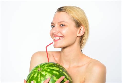 Premium Photo Watermelon Vitamin Beverage Girl Thirsty Attractive