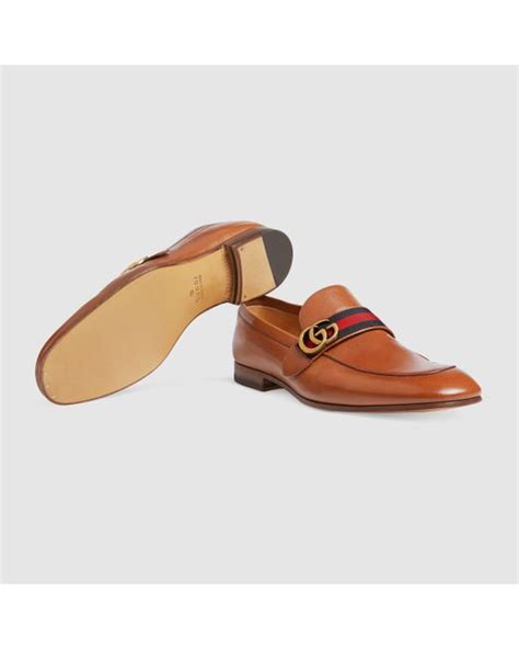 Gucci Leather Loafer With Gg Web In Brown For Men Lyst