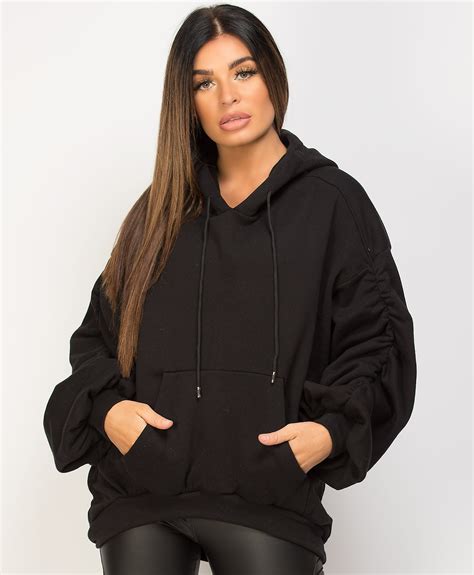 Ruched Sleeve Oversized Fit Hoodie | LexiFashion
