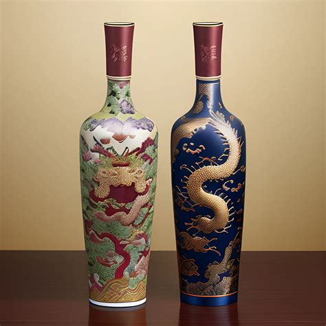 Design a ceramic wine bottle with Chinoiserie style, elegant, an