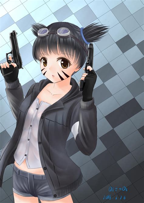 Mayuri's eyebrows are noticeably thick. Wallpaper : gun, anime girls, short hair, shorts, weapon ...