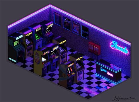 Arcade Room Arcade Room Isometric Design Minimalist Desktop Wallpaper