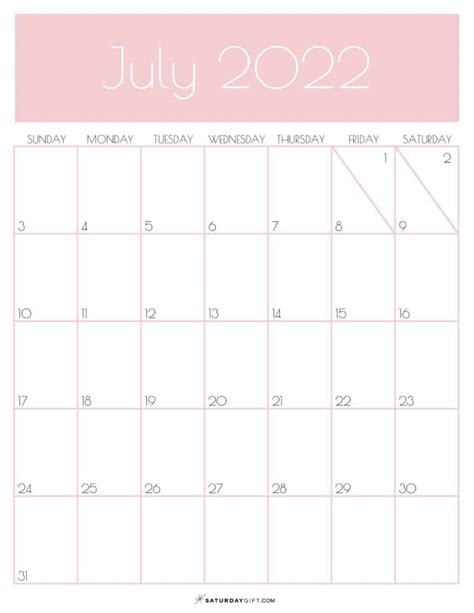 July Calendar Cute And Free Printable July 2022 Calendar Designs