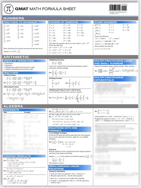 Gmat Math Formula Sheet Previewpdf Fraction Mathematics Equations