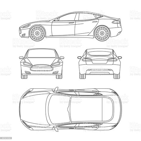 We decided to pay a little attention to drawings with a lot of straight lines and smooth contours. Car Line Draw Four All View Top Side Back Insurance Stock ...