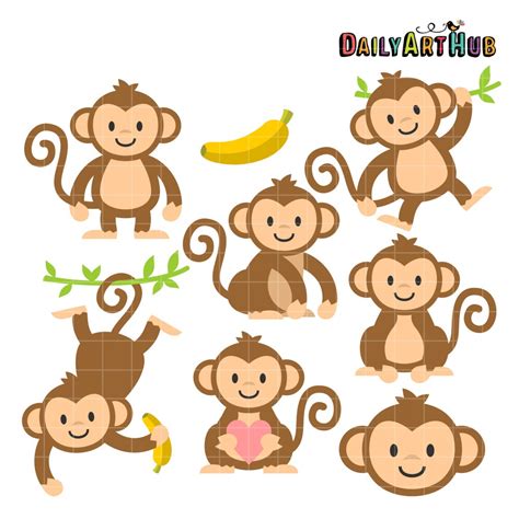 Cute Monkeys Clip Art Set Daily Art Hub Graphics Alphabets And Svg
