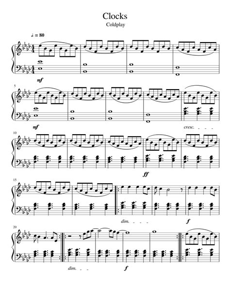 Coldplay Clocks Sheet Music For Piano Solo