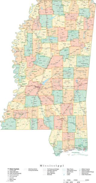 State Map Of Mississippi In Adobe Illustrator Vector Format Detailed