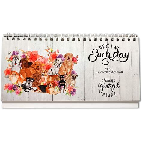 2021 2022 Stand Up Desk Calendar Cute Dog And Floral Bloom Theme