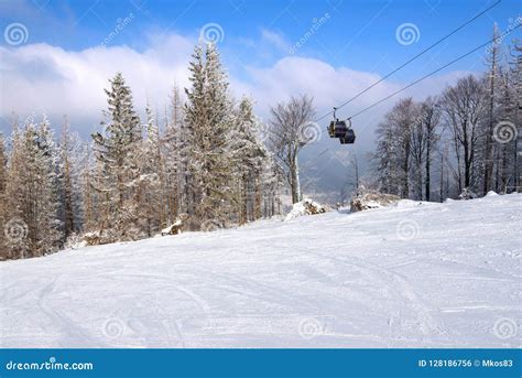 Gondola Lift Over The Ski Slope In Szczyrk Stock Photo Image Of Funicular Hill