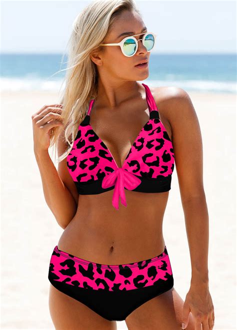 ROTITA Halter Leopard Print Bowknot Bikini Set Rotita Com USD 20 77
