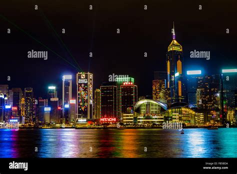 Hong Kong Skyline Kowloon At Night Stock Photo Alamy