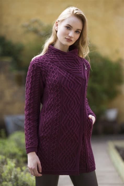 A Beautiful Irish Sweater With Diamond Trellis Stitch Along The Center