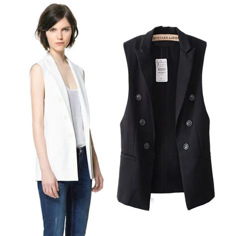 Star Same Style Double Breasted Middle Long Suit Vest Women Sleeveless Turn Down Collar