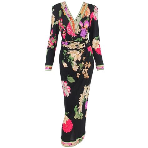 leonard paris silk print v front maxi dress from a collection of rare vintage day dresses at