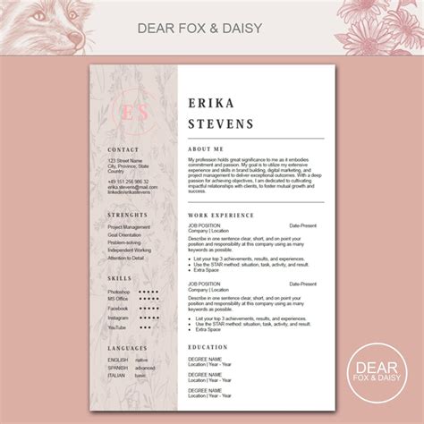Monogram Resume Template Creative Cv Design Word Etsy