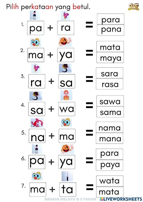 Suku Kata Terbuka Online Worksheet For Tadika You Can Do The Exercises