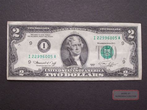 1976 Crisp Circulated Misalignment Error Note Us 2 Two Dollars Bill Note